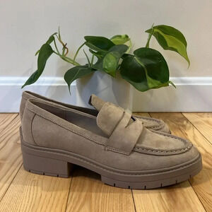 Taupe Suede Chunk Heel Loafers